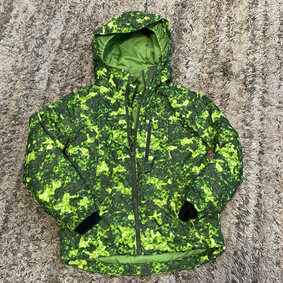 L.L. Bean Green gray printed kids zip Jacket w/ detachable hood sz large 6X/7 - Picture 4 of 12